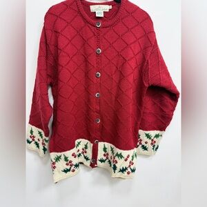 Celtic Isle Merino Wool Red Christmas Women's Sweater, GUC XL